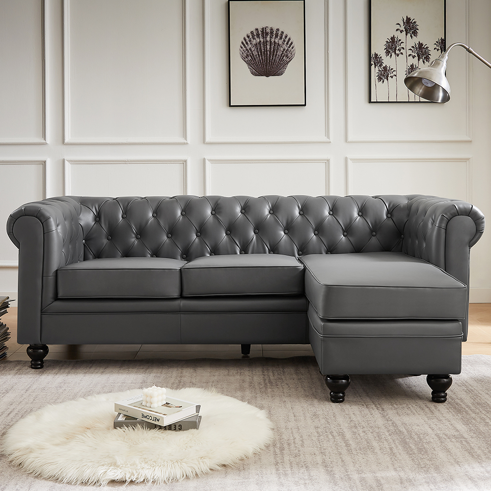 Hertford Faux Leather L Shaped Corner Sofa In Dark Grey