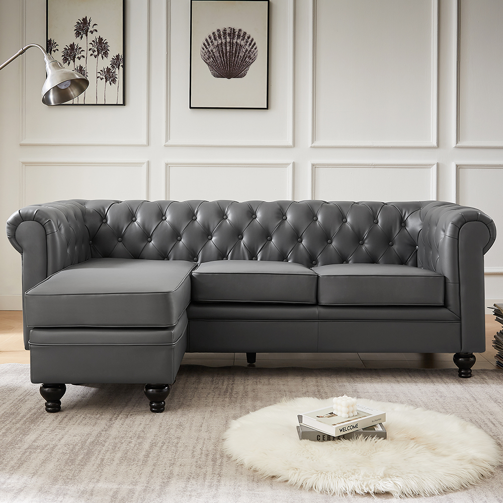 Hertford Faux Leather L Shaped Corner Sofa In Dark Grey