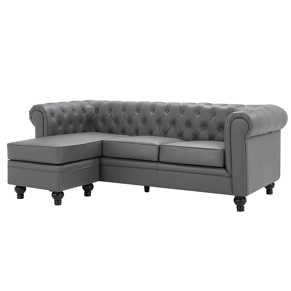 Hertford Faux Leather L Shaped Corner Sofa In Dark Grey