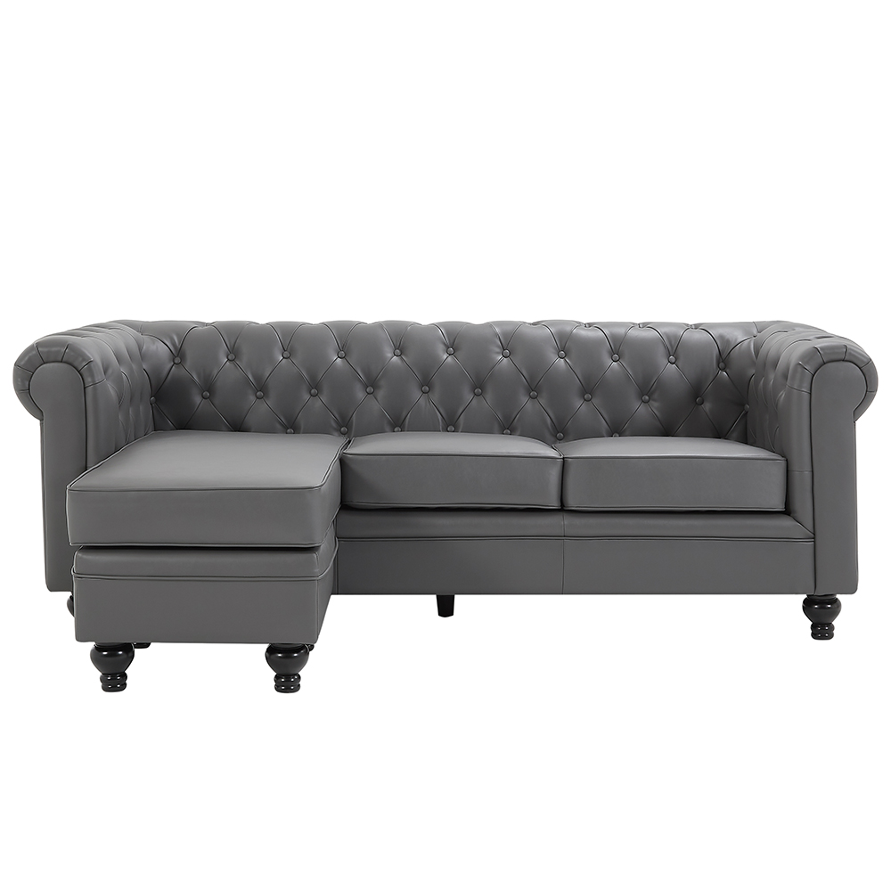 Hertford Faux Leather L Shaped Corner Sofa In Dark Grey