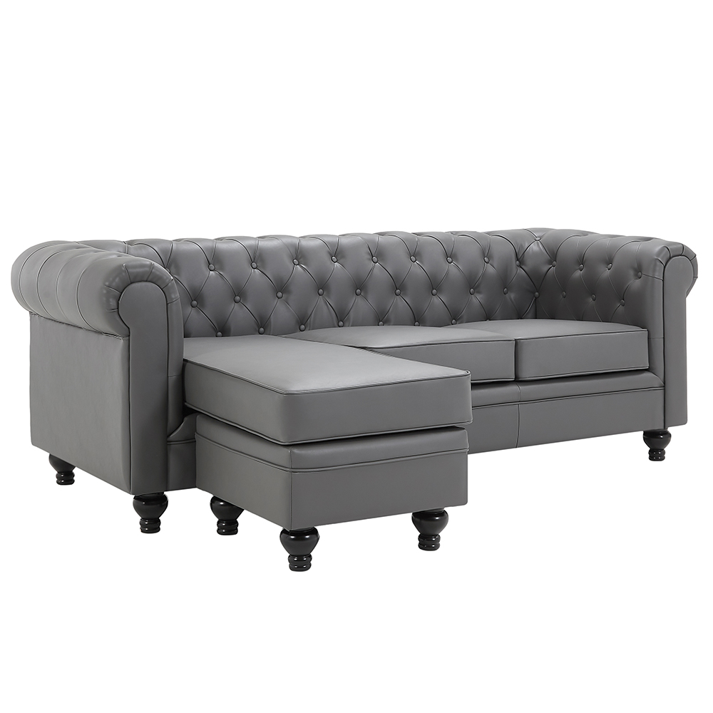 Hertford Faux Leather L Shaped Corner Sofa In Dark Grey
