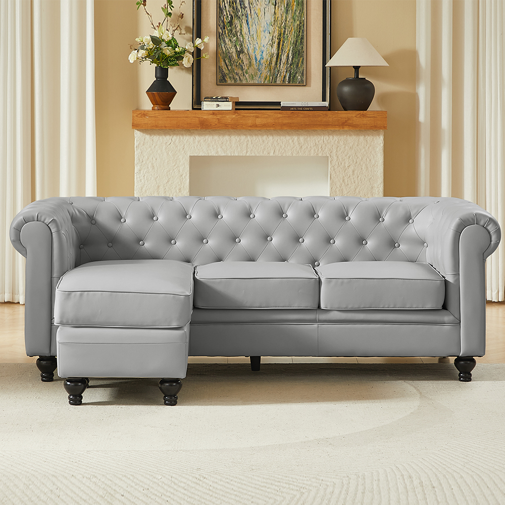 Hertford Faux Leather L Shaped Corner Sofa In Light Grey