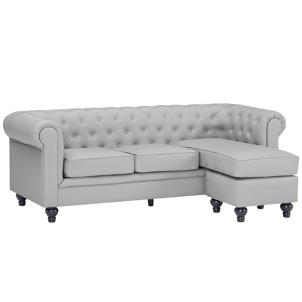 Hertford Faux Leather L Shaped Corner Sofa In Light Grey