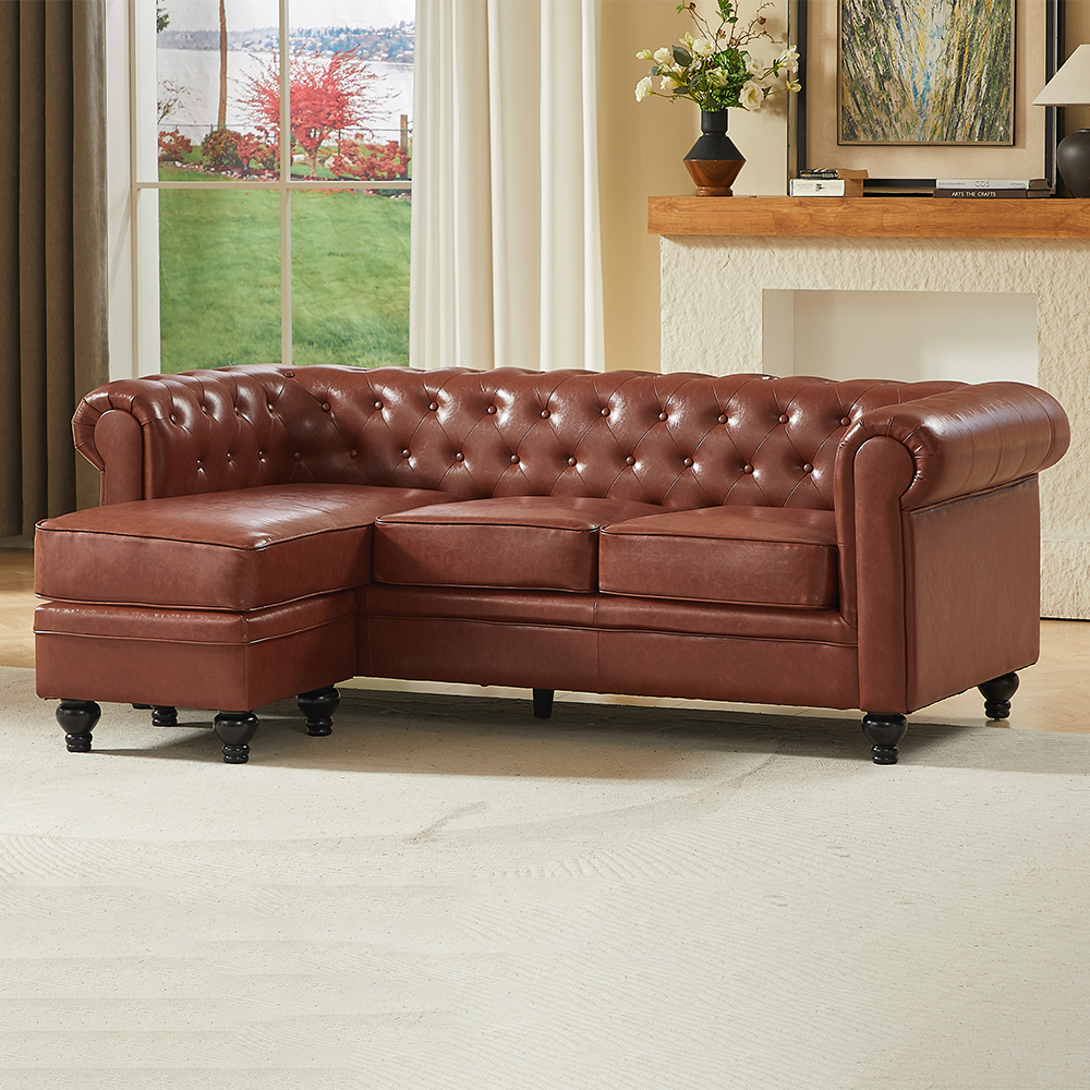 Hertford Faux Leather L Shaped Corner Sofa In Tan