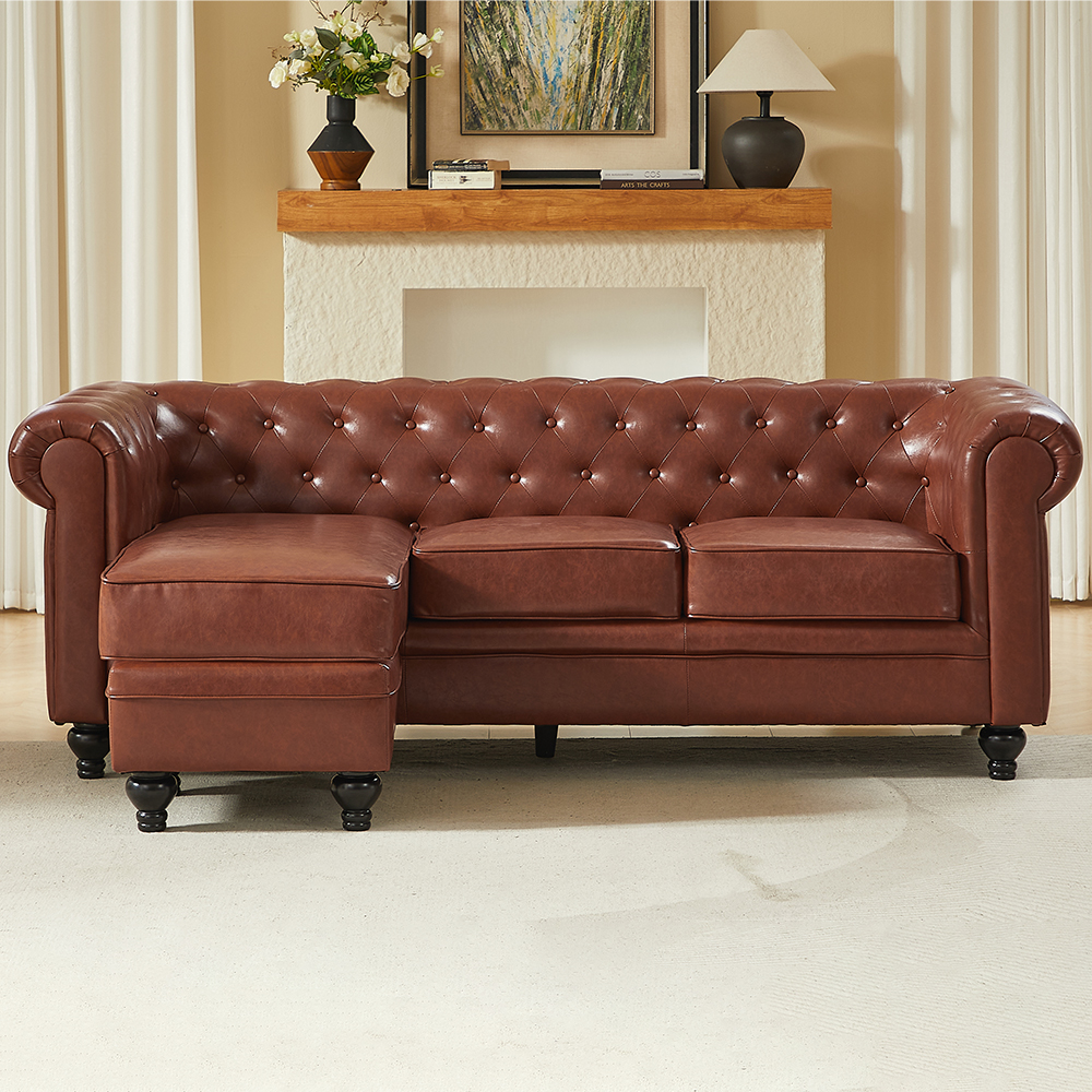 Hertford Faux Leather L Shaped Corner Sofa In Tan