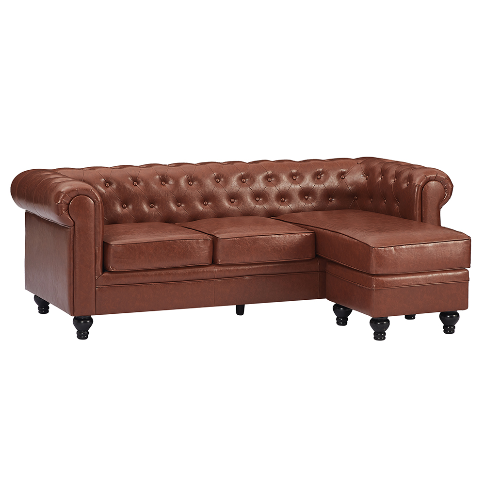 Hertford Faux Leather L Shaped Corner Sofa In Tan