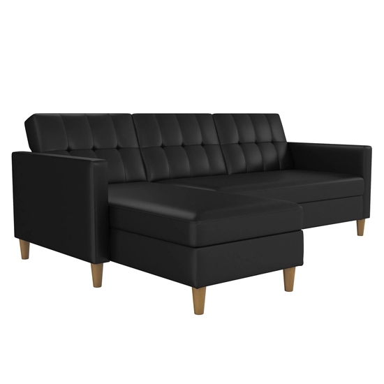 Henley Faux Leather Sofa Bed With Oak Legs In Black