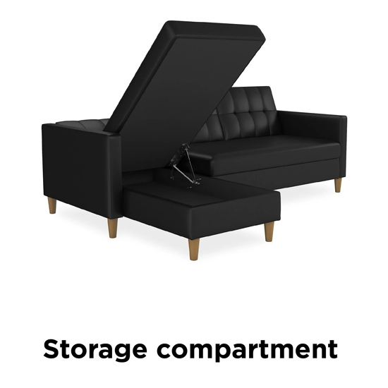 Henley Faux Leather Sofa Bed With Oak Legs In Black