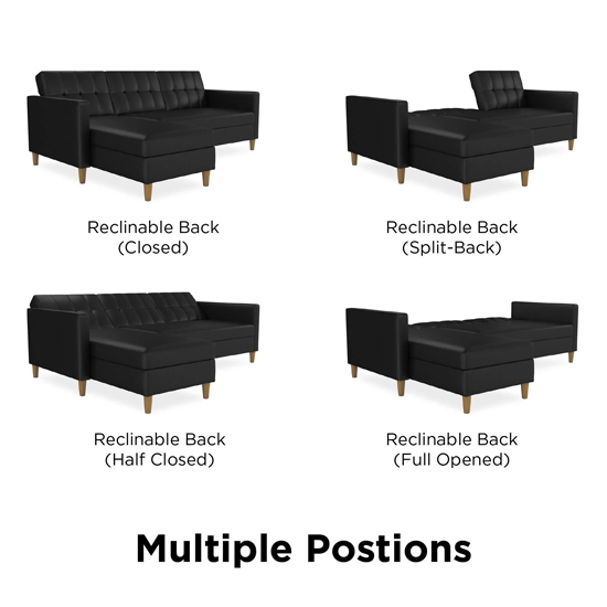 Henley Faux Leather Sofa Bed With Oak Legs In Black