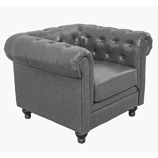 Hertford Chesterfield Faux Leather 3+2+1 Sofa Set In Vintage Grey