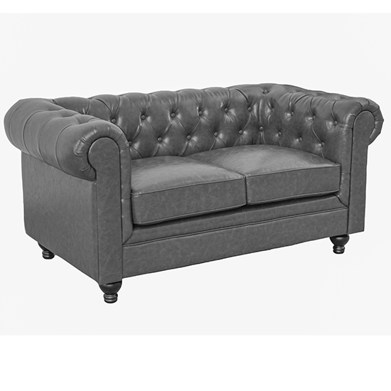Hertford Chesterfield Faux Leather 3+2+1 Sofa Set In Vintage Grey