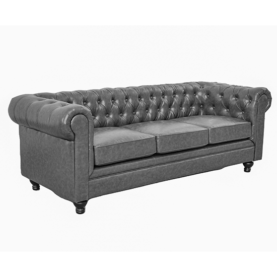 Hertford Chesterfield Faux Leather 3+2+1 Sofa Set In Vintage Grey