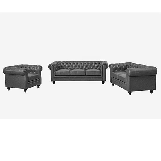 Hertford Chesterfield Faux Leather 3+2+1 Sofa Set In Vintage Grey