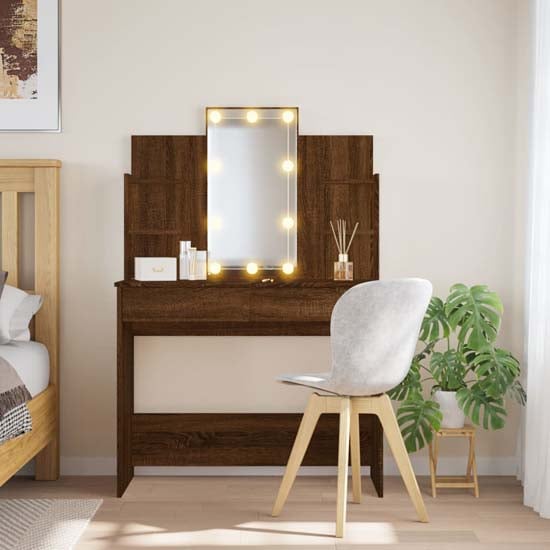 Hervey Wooden Dressing Table In Brown Oak With LED