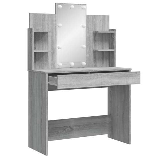 Hervey Wooden Dressing Table In Grey Sonoma Oak With LED