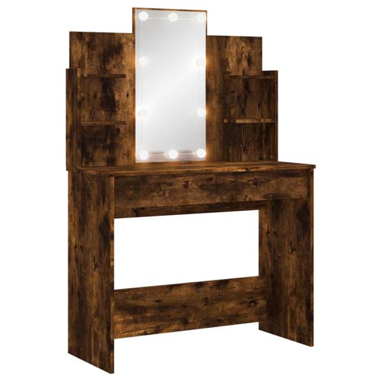 Hervey Wooden Dressing Table In Smoked Oak With LED