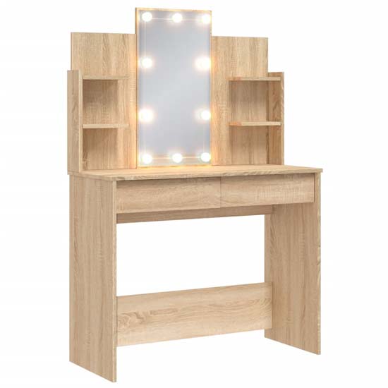 Hervey Wooden Dressing Table In Sonoma Oak With LED