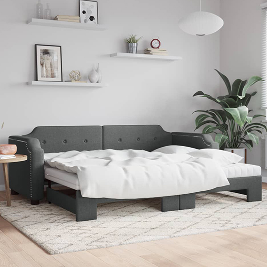 Product photograph of Hervey Fabric Daybed With Guest Bed In Dark Grey from Furniture in Fashion