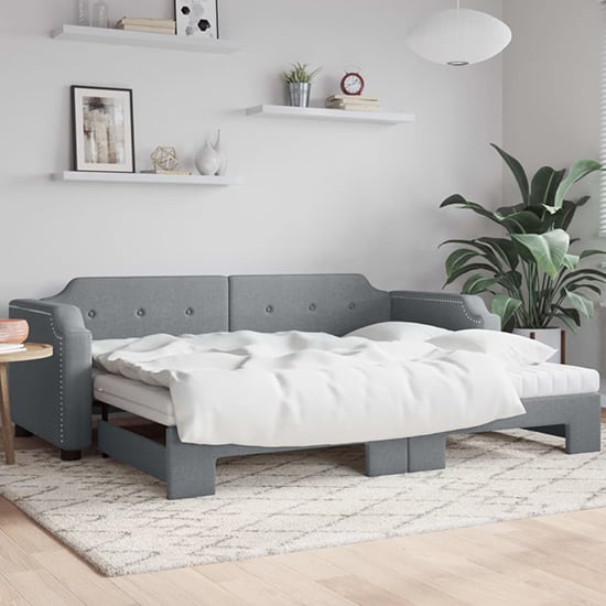 Product photograph of Hervey Fabric Daybed With Guest Bed In Light Grey from Furniture in Fashion