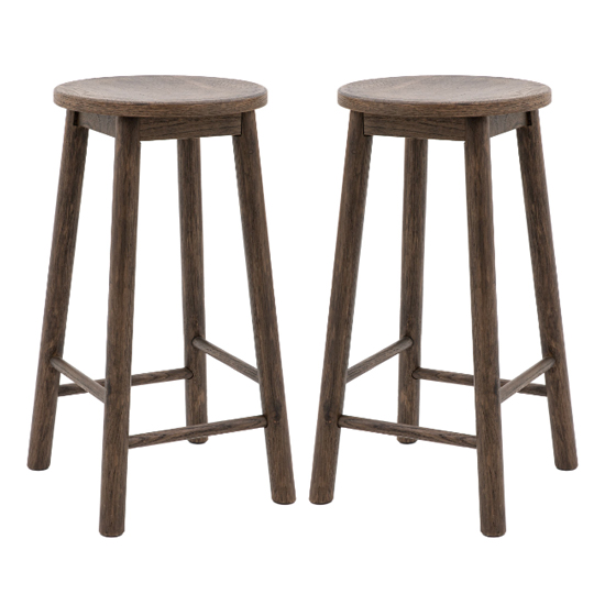 Hervey Smoked Oak Wooden Bar Stools In Pair