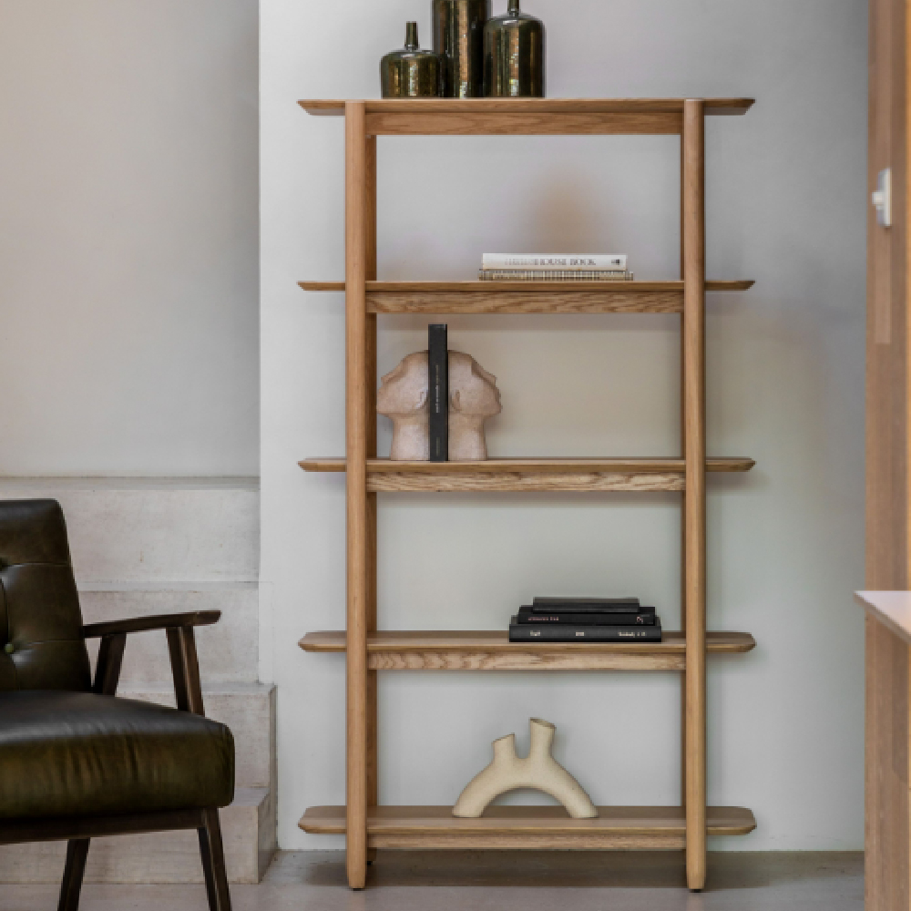 Hervey Tall Wooden Bookcase With 4 Shelves In Natural