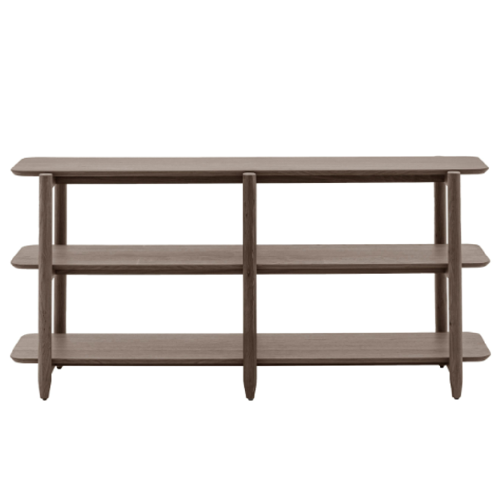 Hervey Wide Wooden Bookcase With 4 Shelves In Smoked