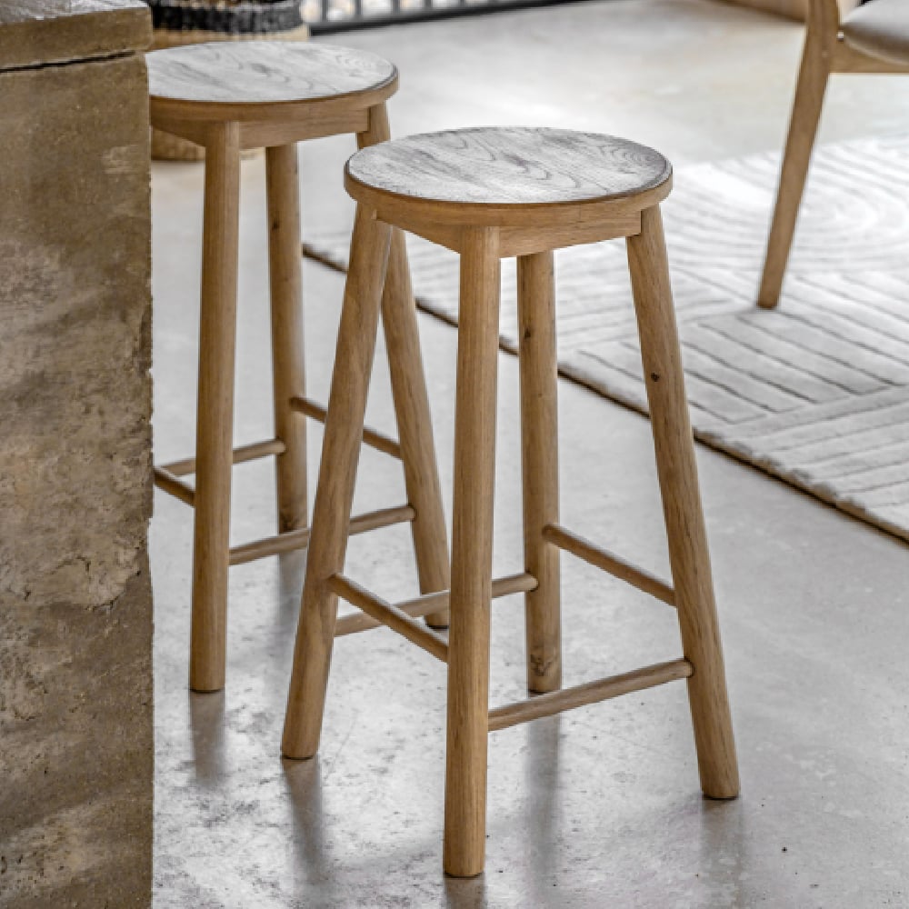 Hervey Wooden Round Stool In Natural
