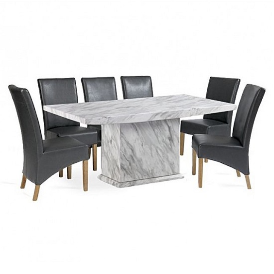 Hessler Marble Effect Dining Table In Grey With 6 Chak Chairs_1
