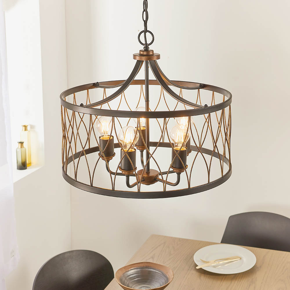 Heston 5 Light Rustic Bronze Pendant Light In Matt Black