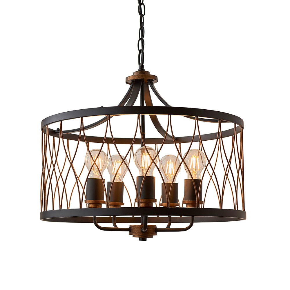 Heston 5 Light Rustic Bronze Pendant Light In Matt Black