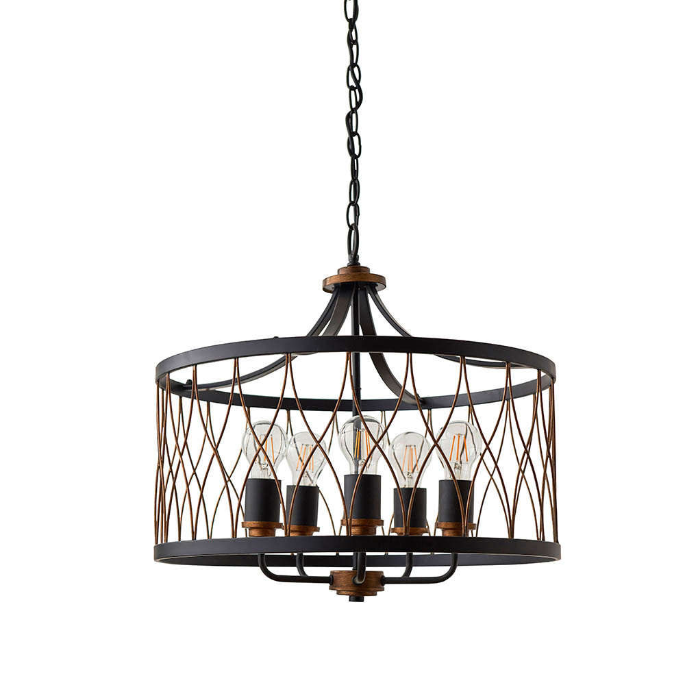 Heston 5 Light Rustic Bronze Pendant Light In Matt Black
