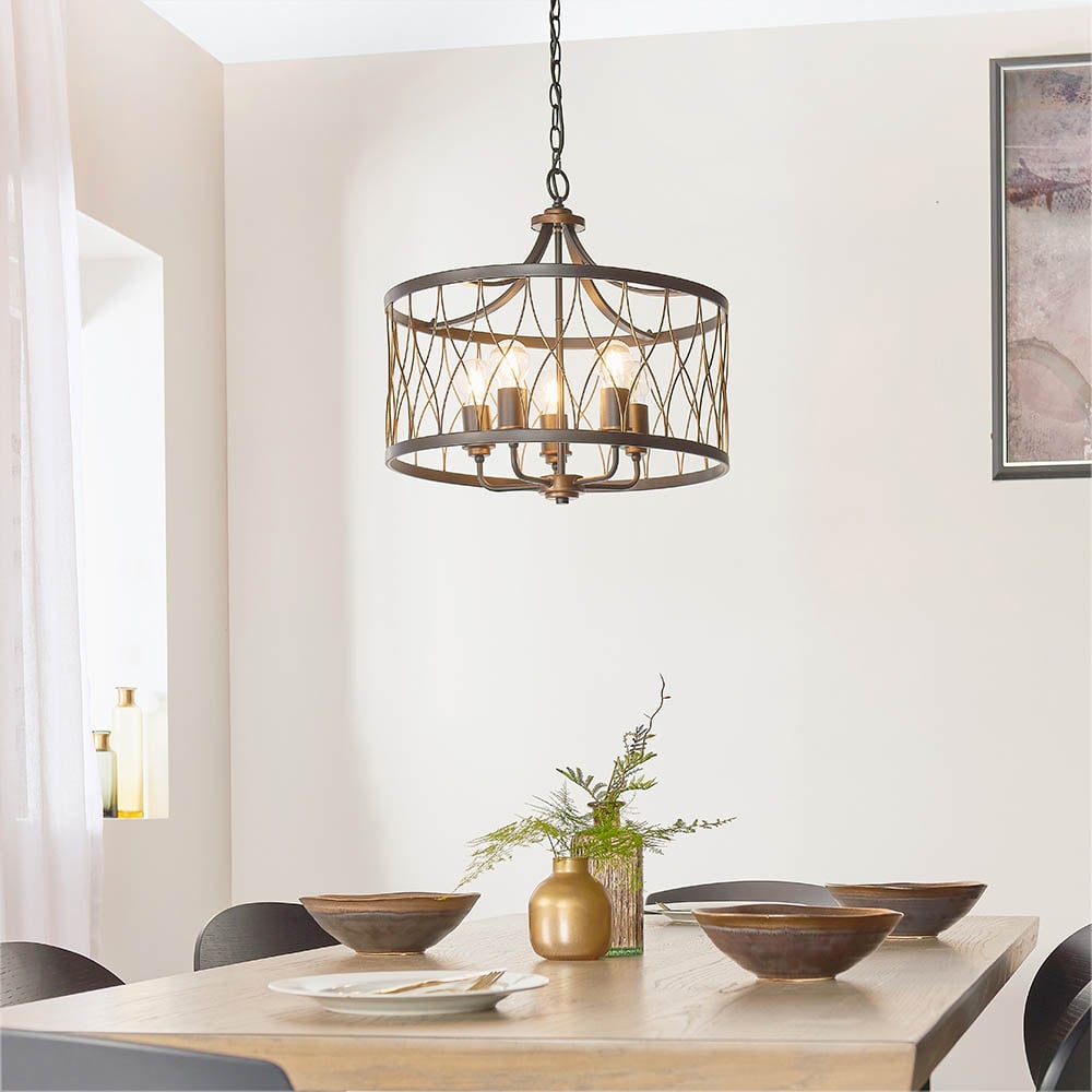 Read more about Heston 5 light rustic bronze pendant light in matt black