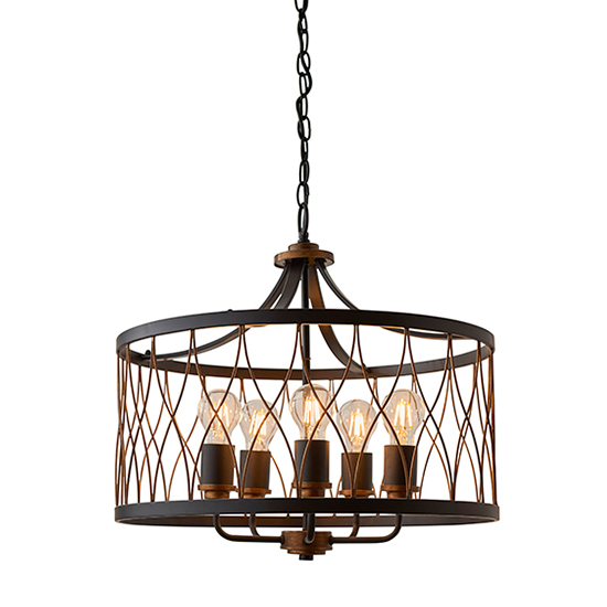 Read more about Heston 5 lights pendant light in matt black and rustic bronze