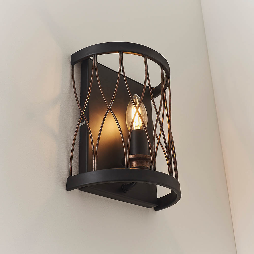 Heston Rustic Bronze Wall Light In Matt Black