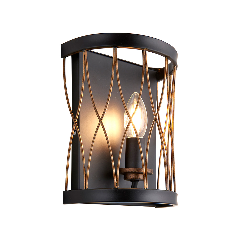 Heston Rustic Bronze Wall Light In Matt Black