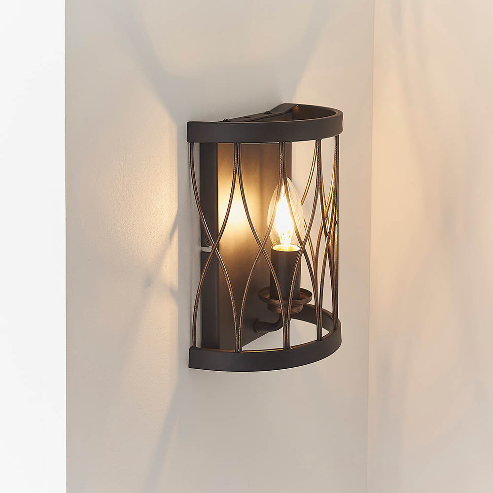 Read more about Heston rustic bronze wall light in matt black