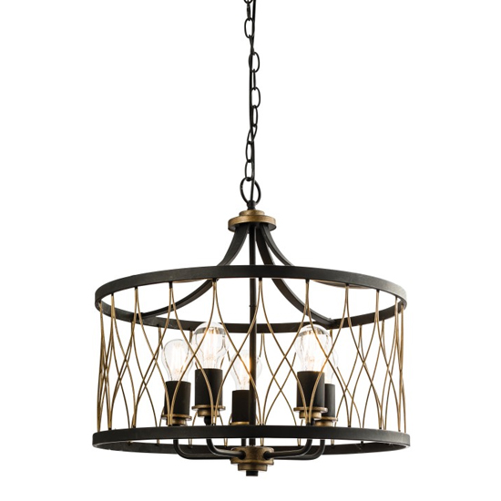 Heston Wall Hung Pendant Light In Black And Brass