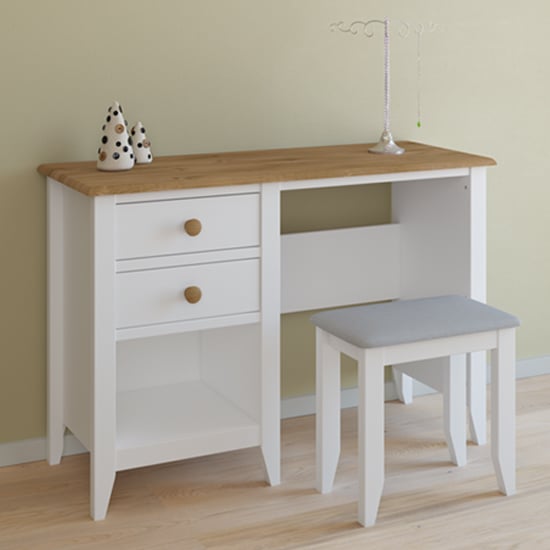 Read more about Heston wooden laptop desk in white and pine with stool