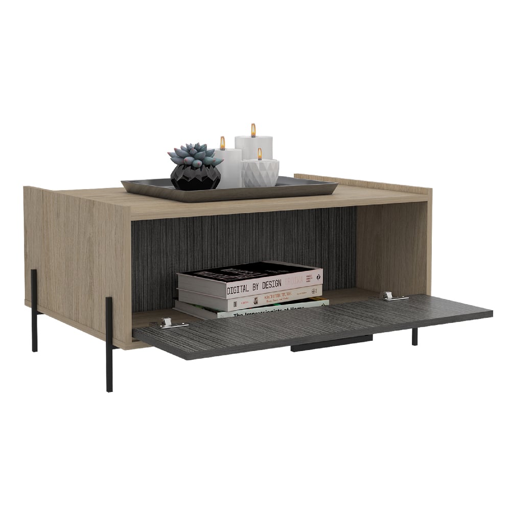 Heswall Wooden Coffee Table With 1 Flip Door In Oak And Grey