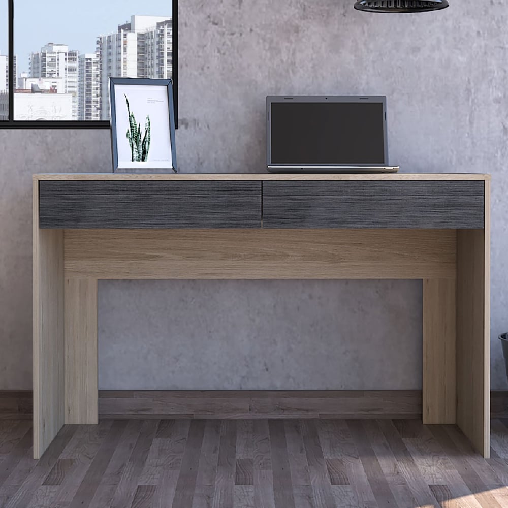 Read more about Heswall wooden laptop desk with 2 drawers in oak and grey