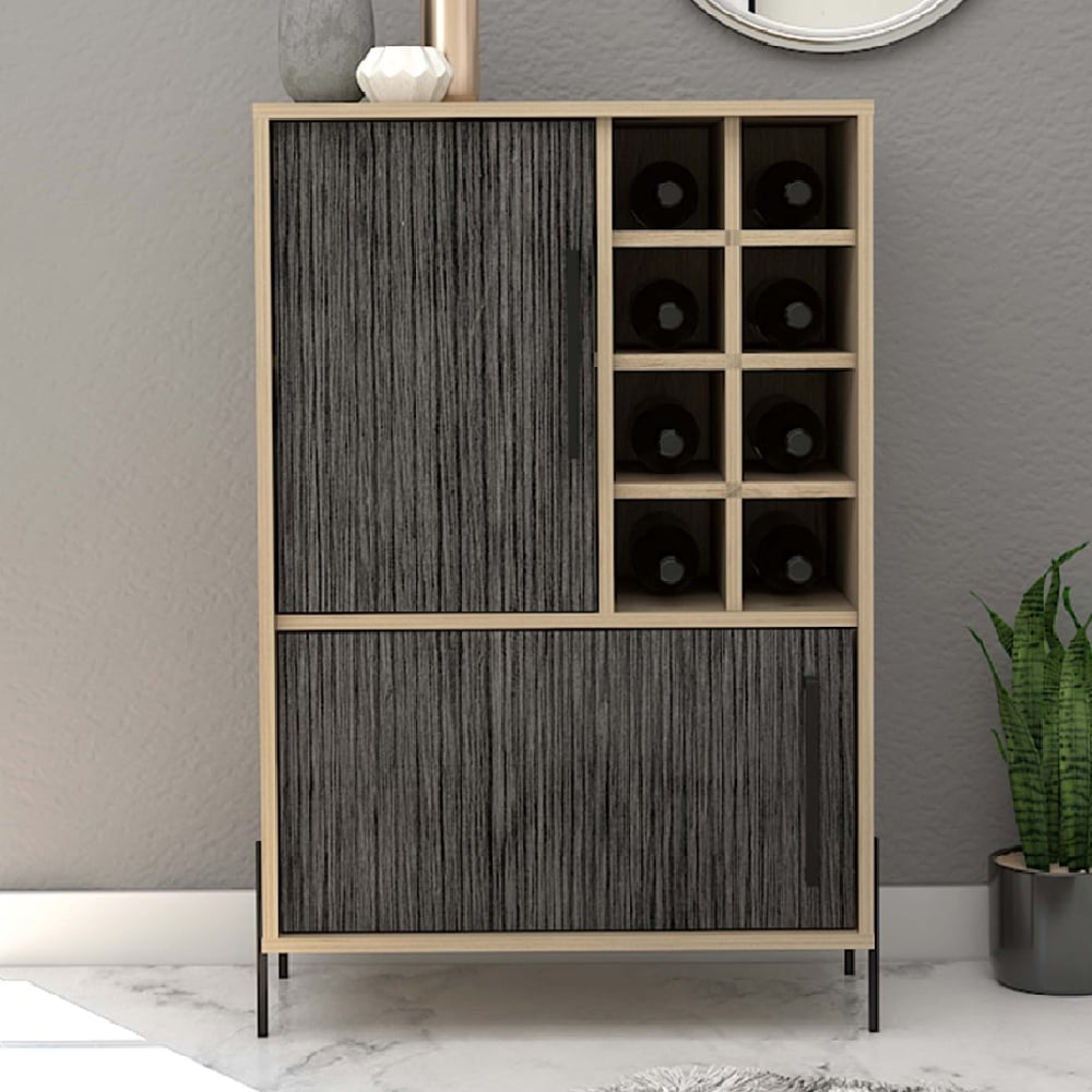 Read more about Heswall wooden wine cabinet with 2 doors in oak and grey