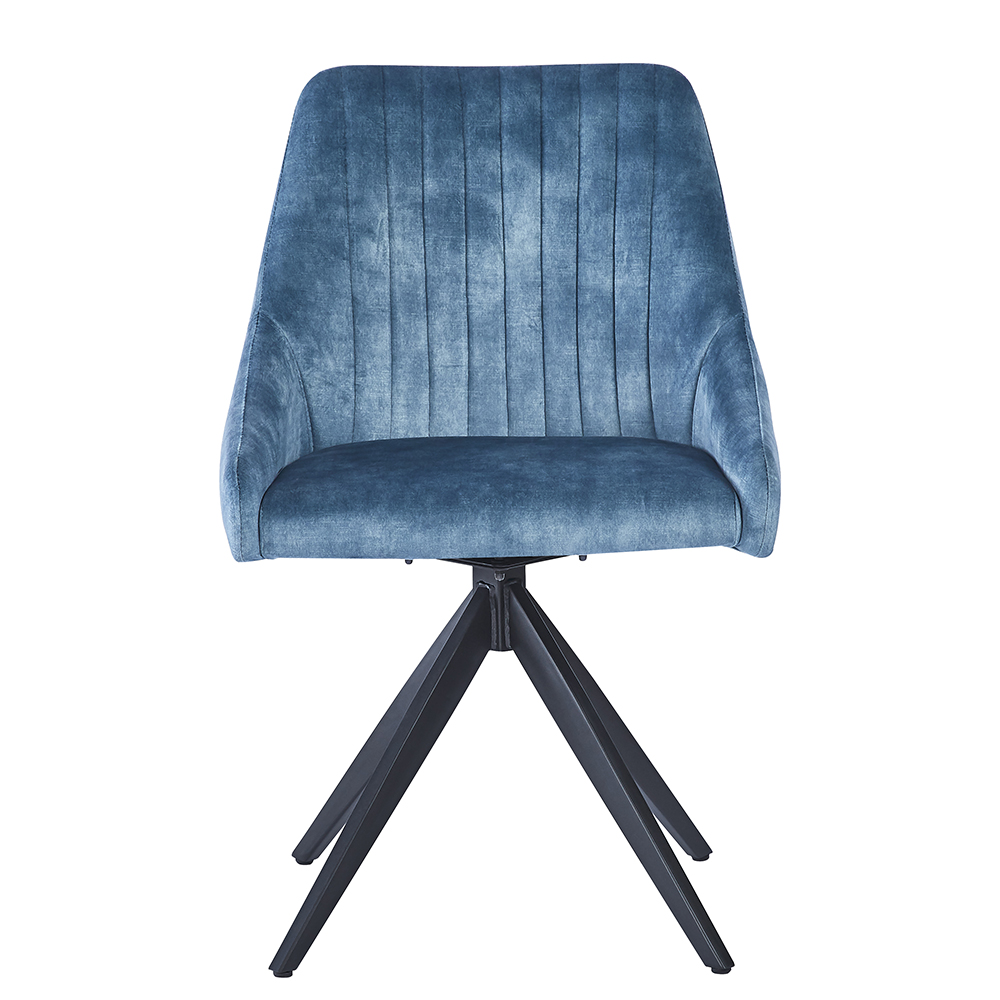 Hetriva Blue Velvet Dining Chair with Black Legs in Pair