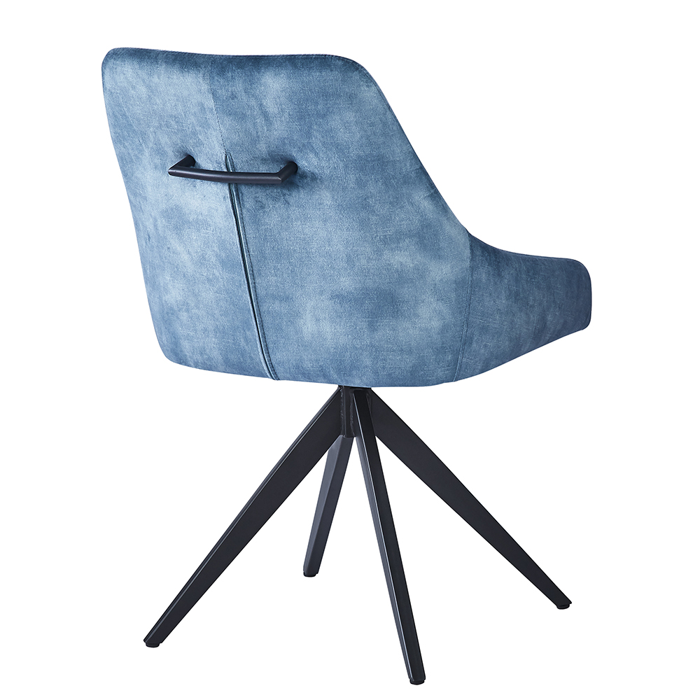Hetriva Blue Velvet Dining Chair with Black Legs in Pair