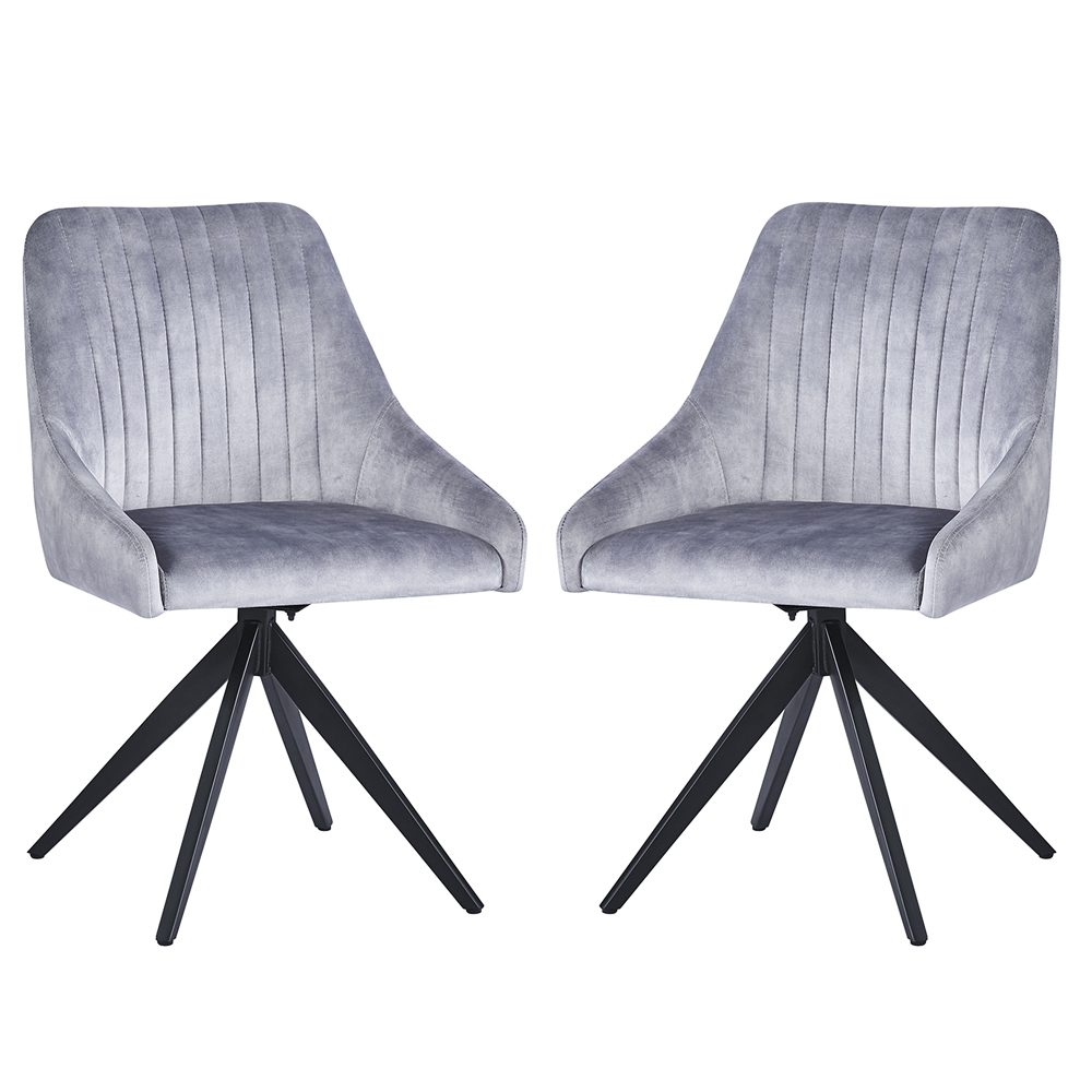 Hetriva Light Grey Velvet Dining Chair with Black Legs in Pair