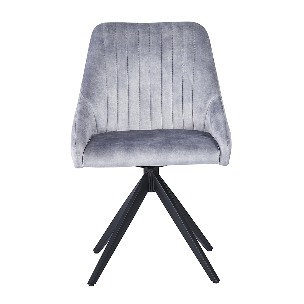 Hetriva Light Grey Velvet Dining Chair with Black Legs in Pair