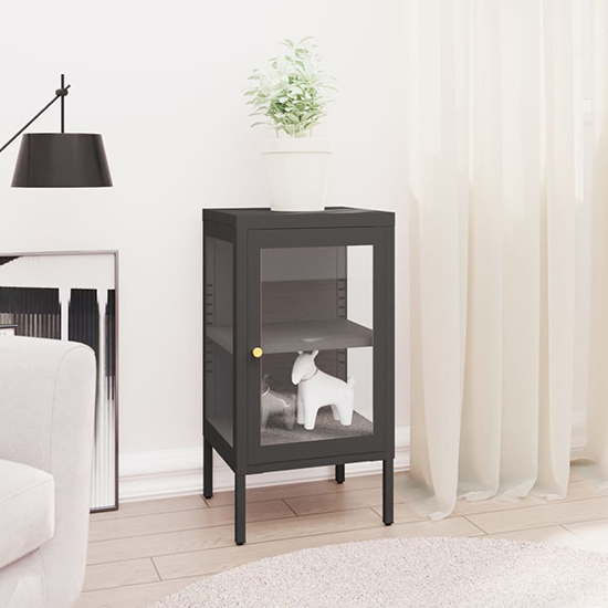 Product photograph of Hetty Clear Glass Sideboard With 1 Door In Anthracite Frame from Furniture in Fashion