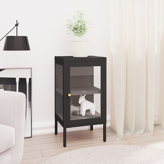 Hetty Clear Glass Sideboard With 1 Door In Black Steel Frame