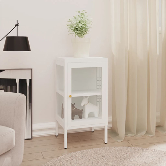 Read more about Hetty clear glass sideboard with 1 door in white steel frame