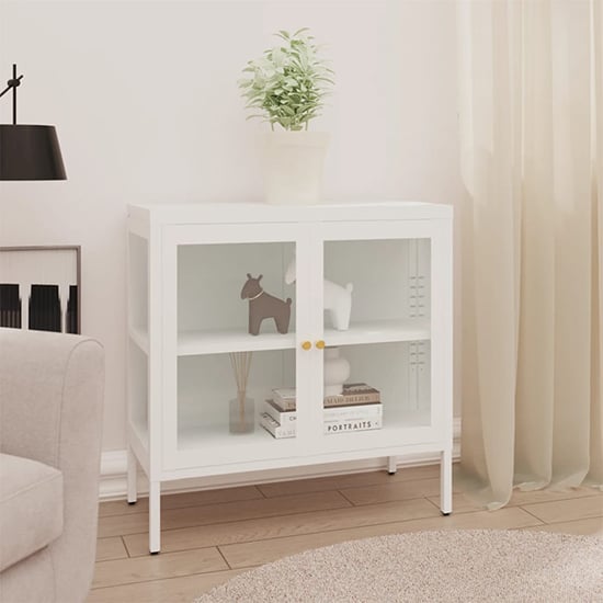 Product photograph of Hetty Clear Glass Sideboard With 2 Doors In White Steel Frame from Furniture in Fashion