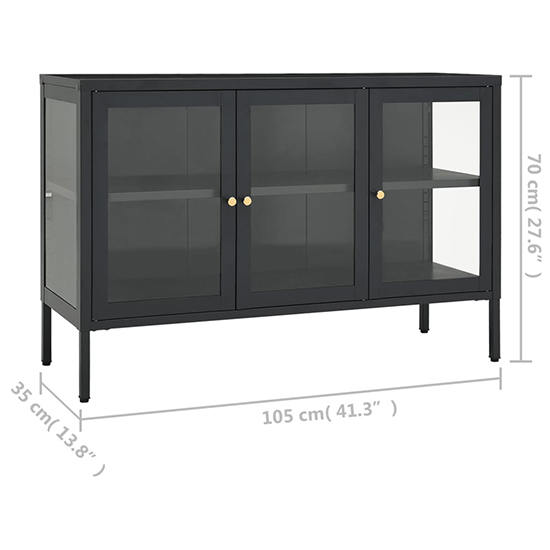 Hetty Clear Glass Sideboard With 3 Doors In Anthracite Frame_6